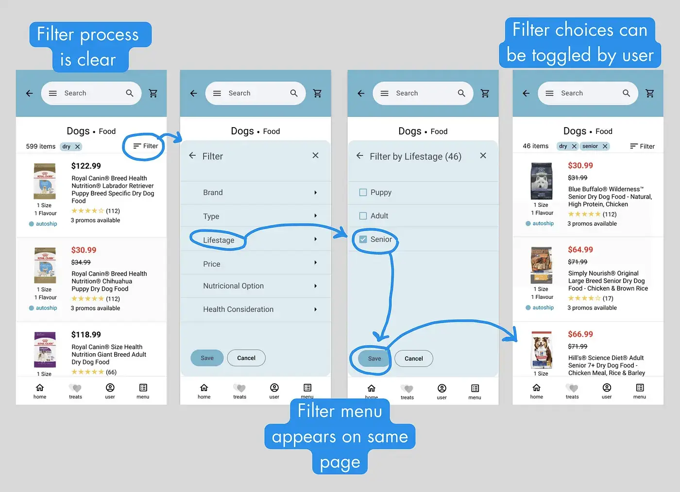 high prototype: Product page through Filter process